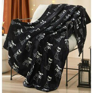 Way To Celebrate Halloween Skull Dogs Plush Throw Blanket 50" x 60" Black